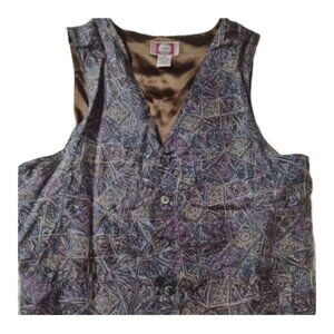 Vintage Chiamare Luxury Sandwashed Silk Abstract Print Vest Size Medium